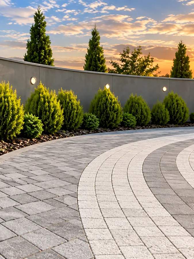 Entrada com piso de paver intertravado em curva